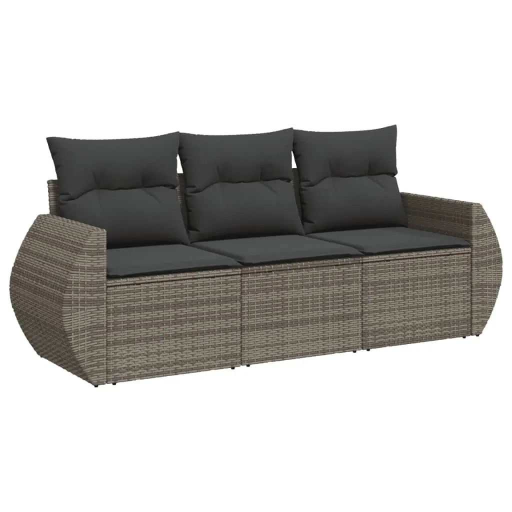 3 Piece Outdoor Garden Sofa Set PE Rattan Modular Grey with Cushions
