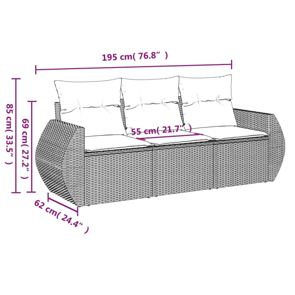 3 Piece Outdoor Garden Sofa Set PE Rattan Modular Grey with Cushions