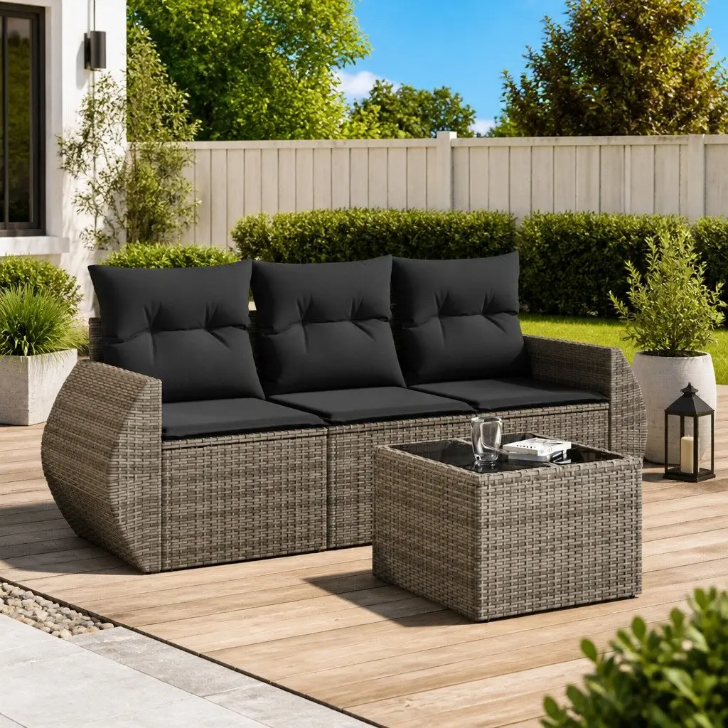 4 Piece Garden Sofa Set PE Rattan Modular Grey with Cushions