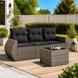 4 Piece Garden Sofa Set with Cushions Grey Outdoor Patio Furniture Modular