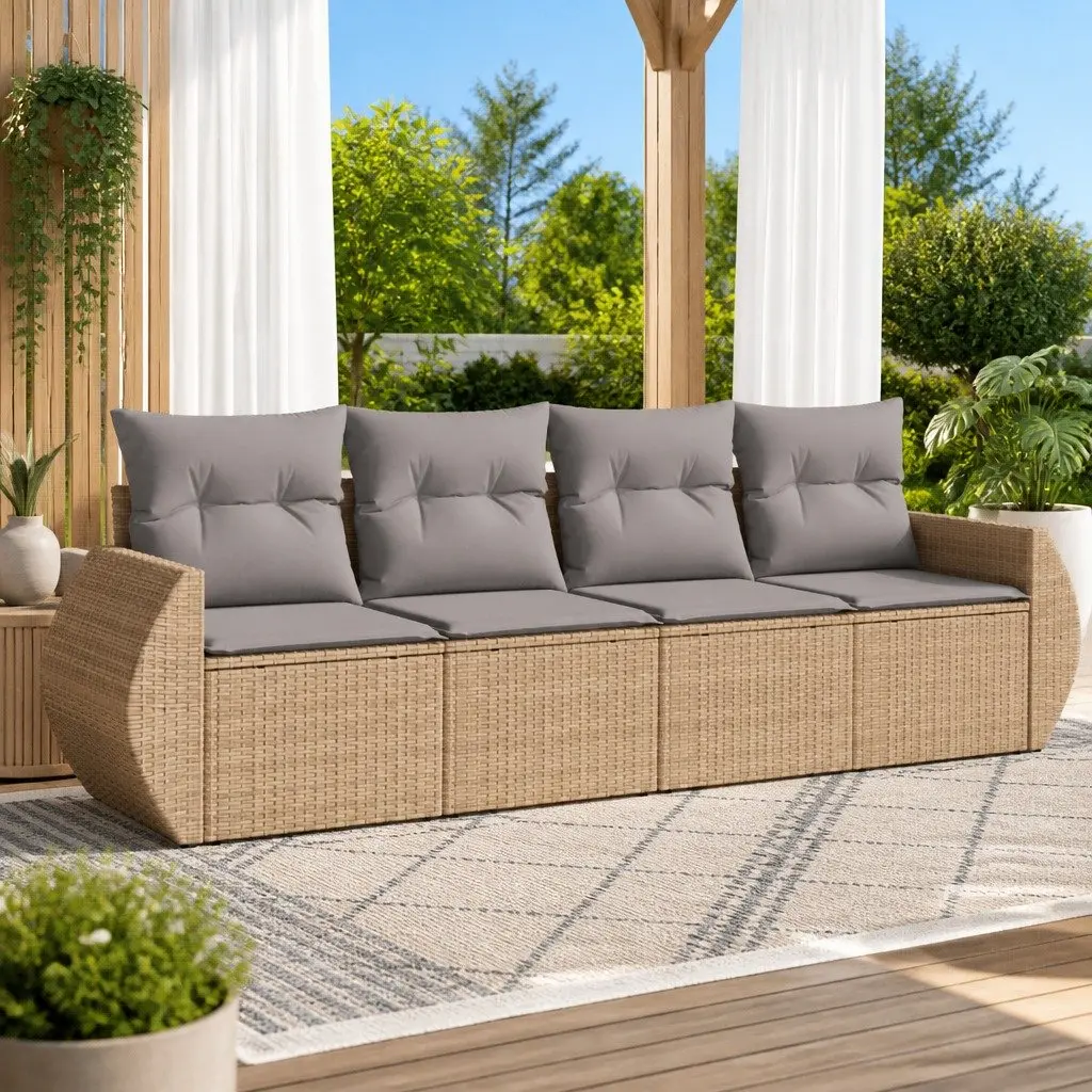 Outdoor Sofa Set 4 Piece Beige PE Rattan with Cushions