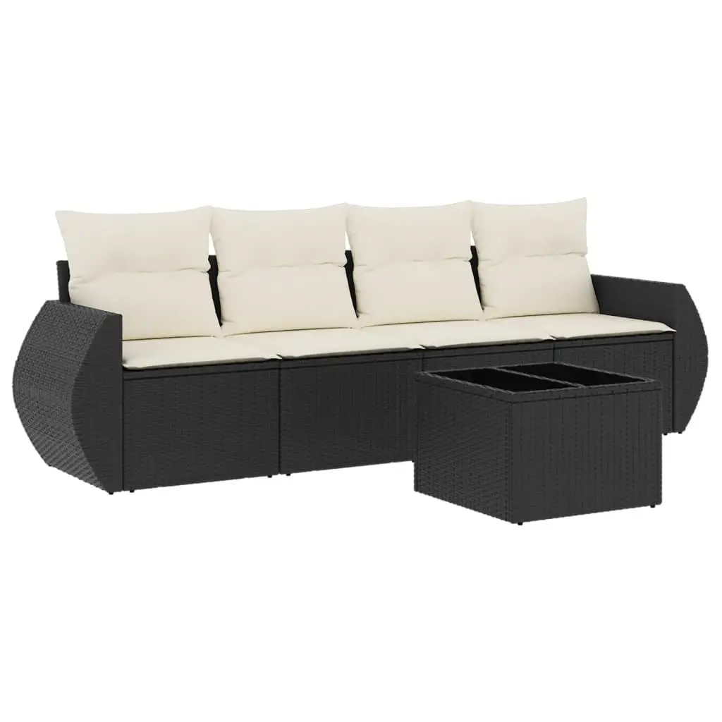 Garden Sofa Set PE Rattan 5 Piece Outdoor Furniture Patio Lounge with Cushions Black