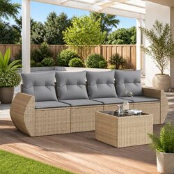 Versatile 5-Piece Patio Sofa Set in Beige Rattan