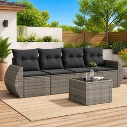 5 Piece Grey Garden Seating Set with Removable Cushions