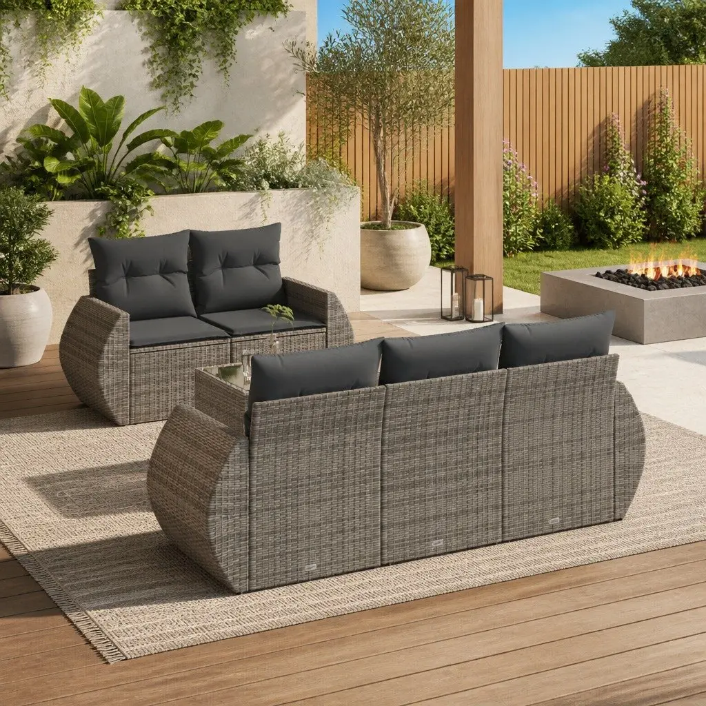 Garden Sofa Set PE Rattan Modular 6 Piece Outdoor Furniture Grey with Cushions Table