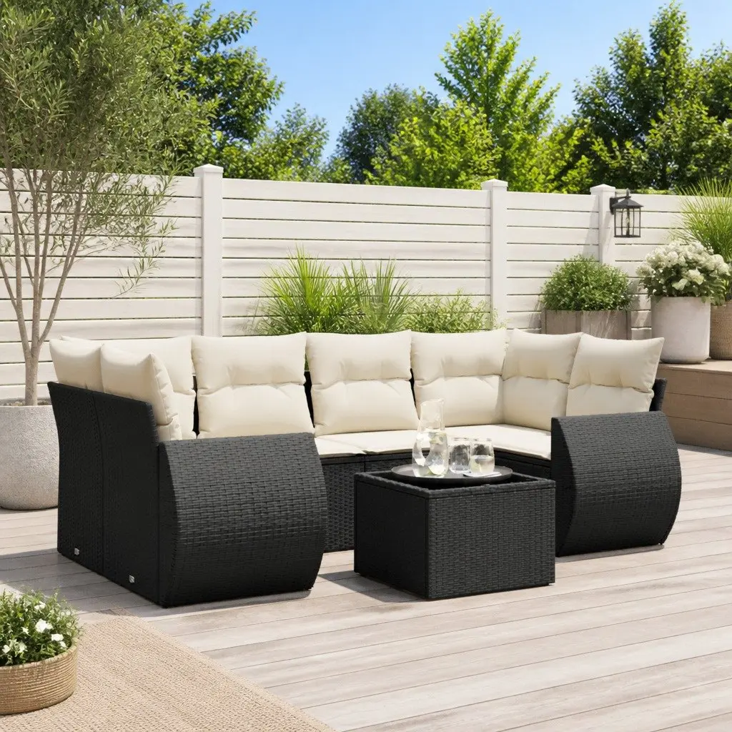 7 Piece Outdoor Garden Sofa Set PE Rattan Cushions Black