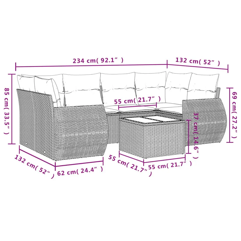 7 Piece Outdoor Garden Sofa Set PE Rattan Cushions Black