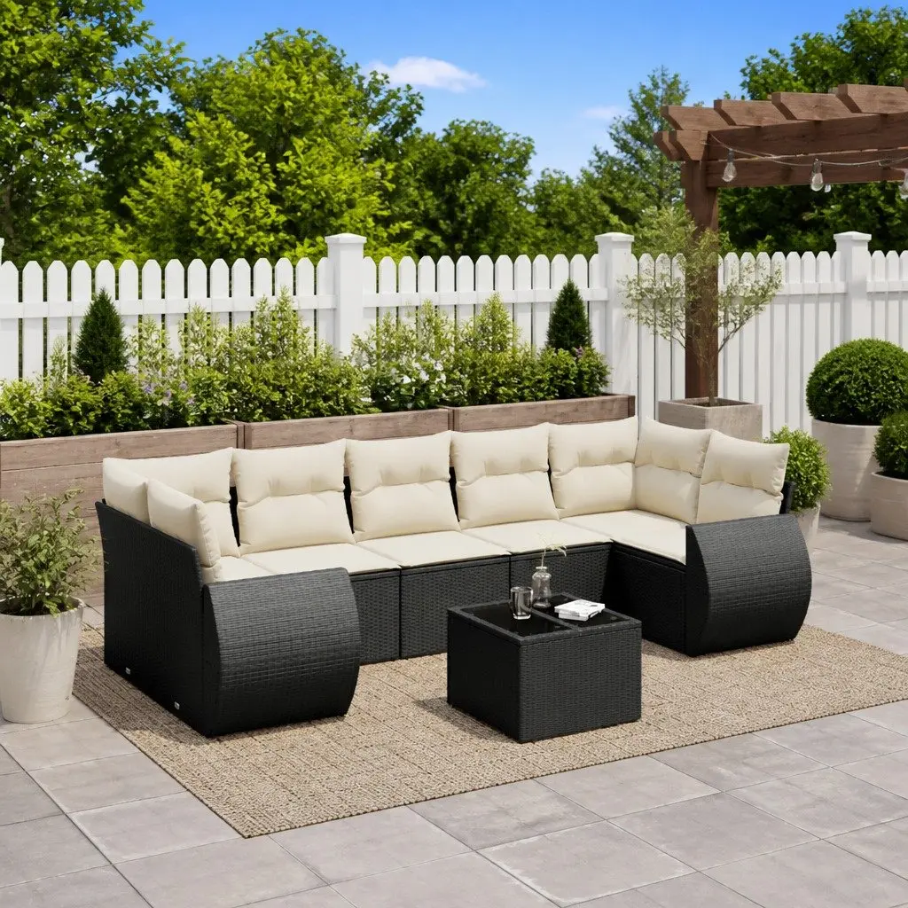 Garden Sofa Set 8 Piece Outdoor Furniture Patio Lounge Black Poly Rattan with