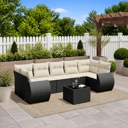 Garden Sofa Set 8 Piece Outdoor Furniture Patio Lounge Black Poly Rattan with