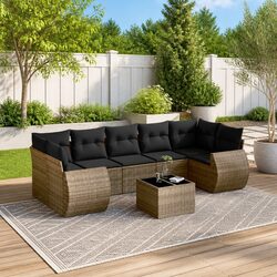 Garden Sofa Set 8 Piece Outdoor Furniture Patio Grey Poly Rattan with Cushions