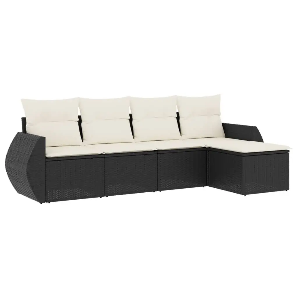 5 Piece Outdoor Modular Sofa Set Patio Furniture with Cushions Weather Resistant Black Rattan