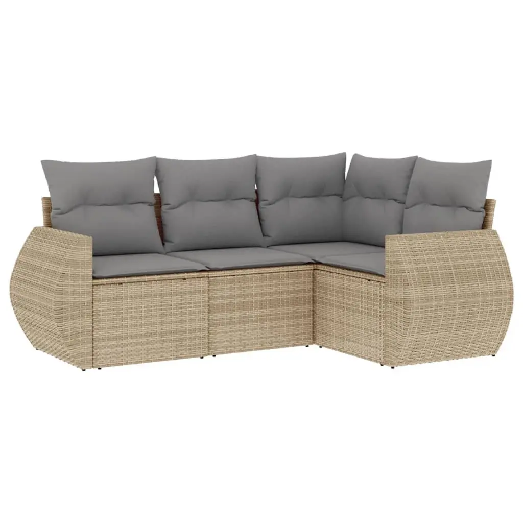4 Piece Modular Outdoor Sofa Set with Beige Cushions PE Rattan Construction Patio Furniture