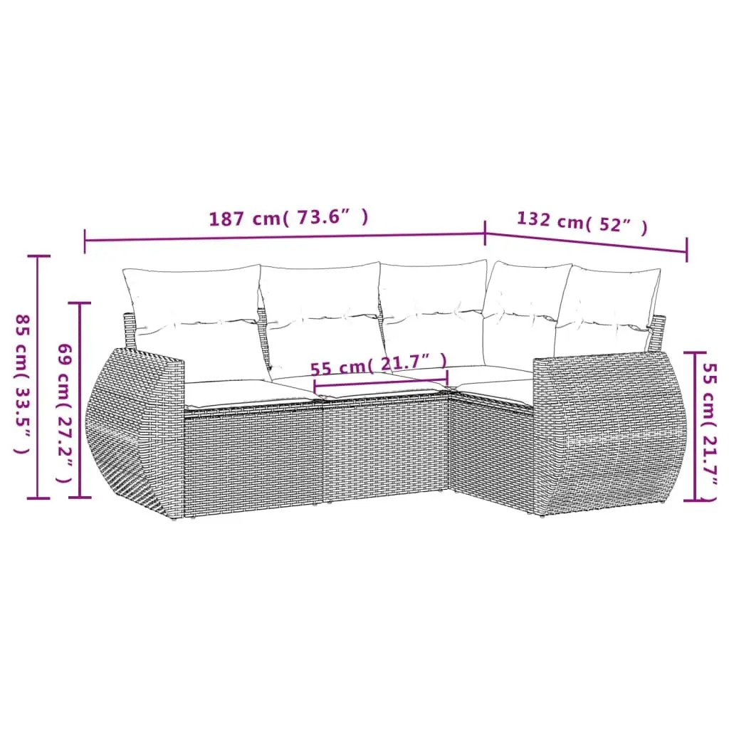 4 Piece Modular Outdoor Sofa Set Grey Synthetic Rattan with Cushions Patio Furniture