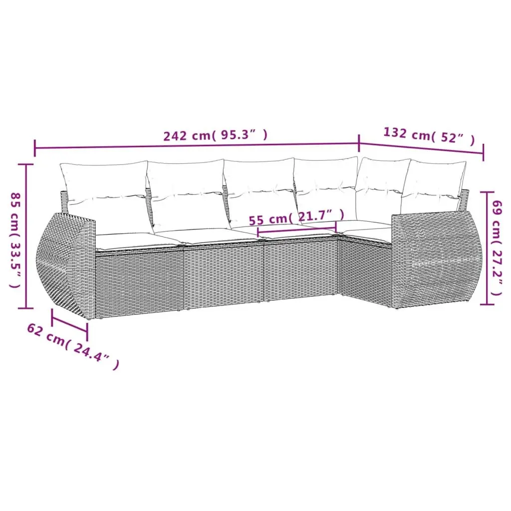 5 Piece Outdoor Garden Sofa Set Poly Rattan Beige Cushions