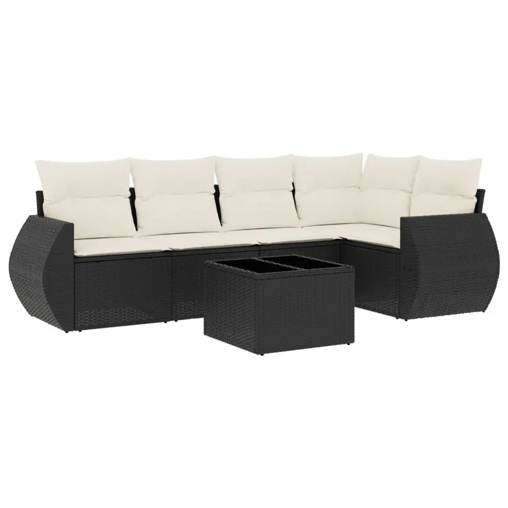 Outdoor Furniture Sofa Set Modular Black Poly Rattan 6 Piece with Cushions
