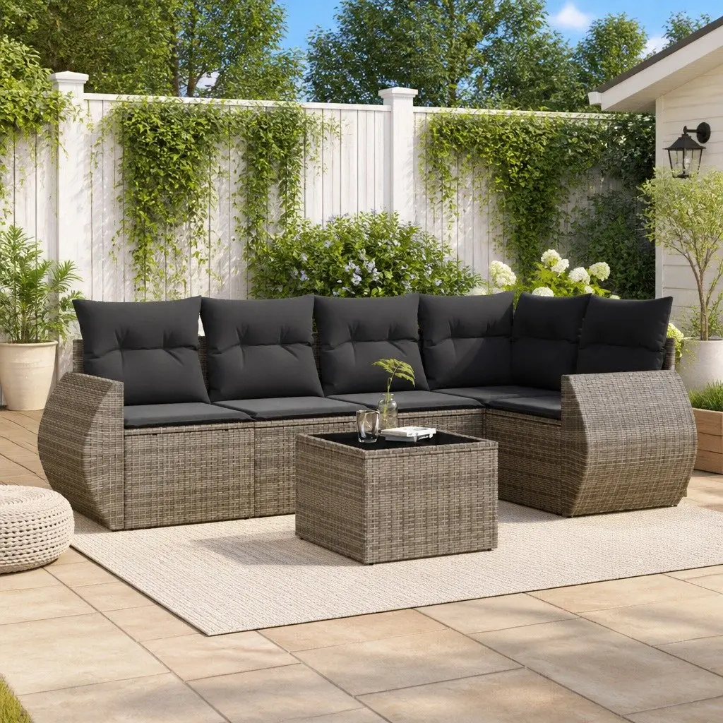 Garden Sofa Set PE Rattan Modular 6 Piece Outdoor Furniture Grey with Cushions