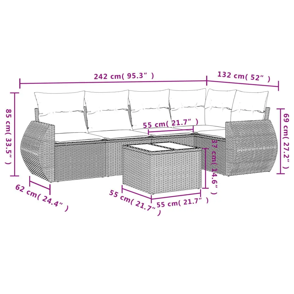 Garden Sofa Set PE Rattan Modular 6 Piece Outdoor Furniture Grey with Cushions