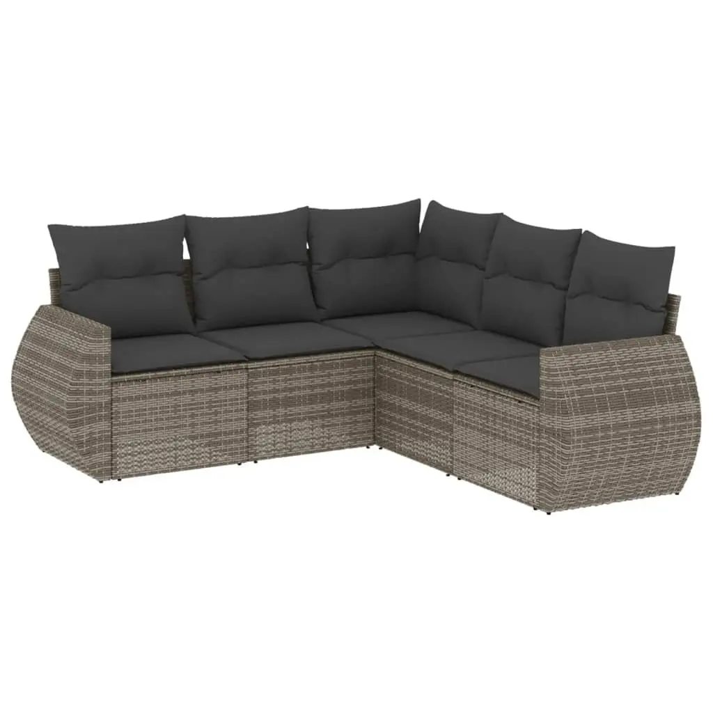 5 Piece Garden Sofa Set PE Rattan Grey Outdoor Furniture with Cushions