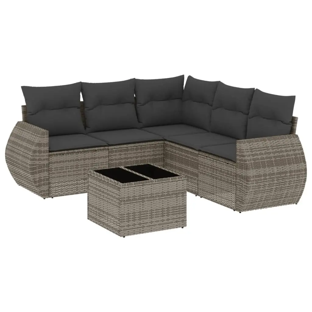 Garden Sofa Set Grey PE Rattan 6 Piece Outdoor Furniture with Cushions