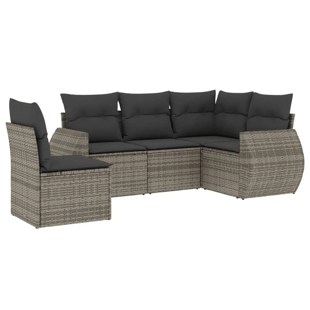 5 Piece Modular Outdoor Sofa Set Grey PE Rattan with Thick Cushions for Patio Garden Furniture