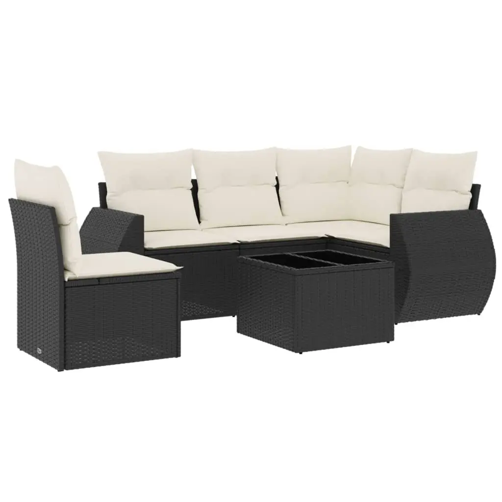 Garden Sofa Set Modular PE Rattan 6 Piece Outdoor Furniture Black with Cushions