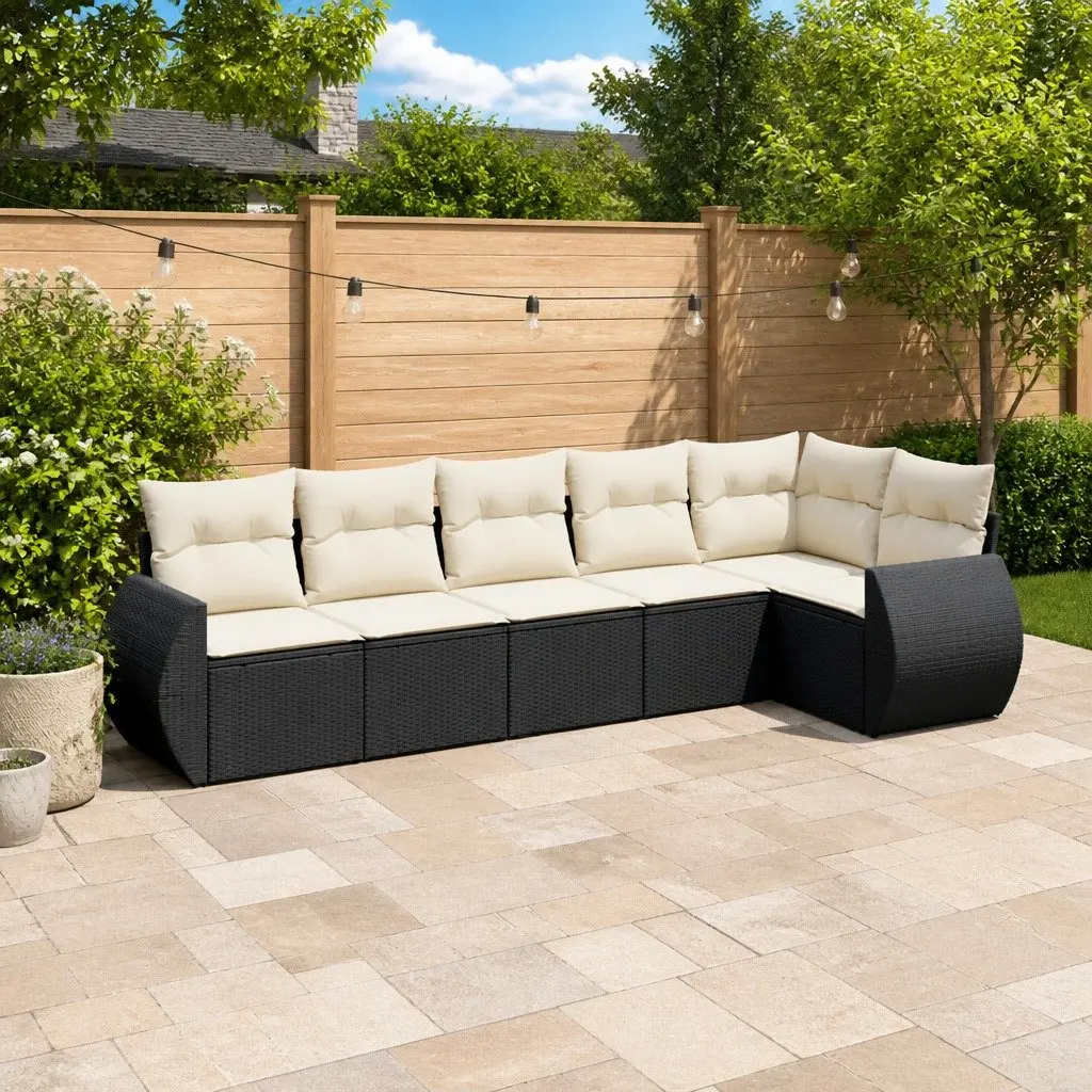 Garden Sofa Set 6 Piece Poly Rattan Outdoor Furniture Black