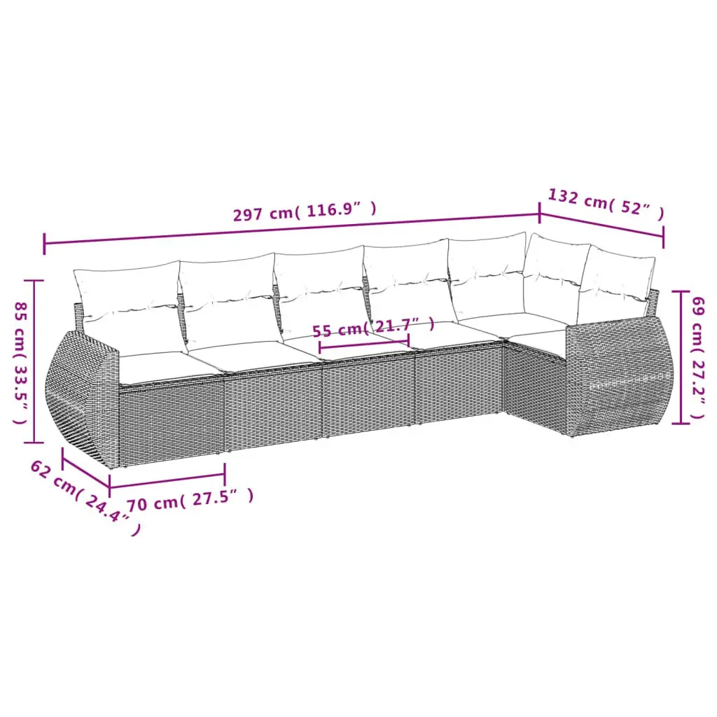 Garden Sofa Set 6 Piece Poly Rattan Outdoor Furniture Black