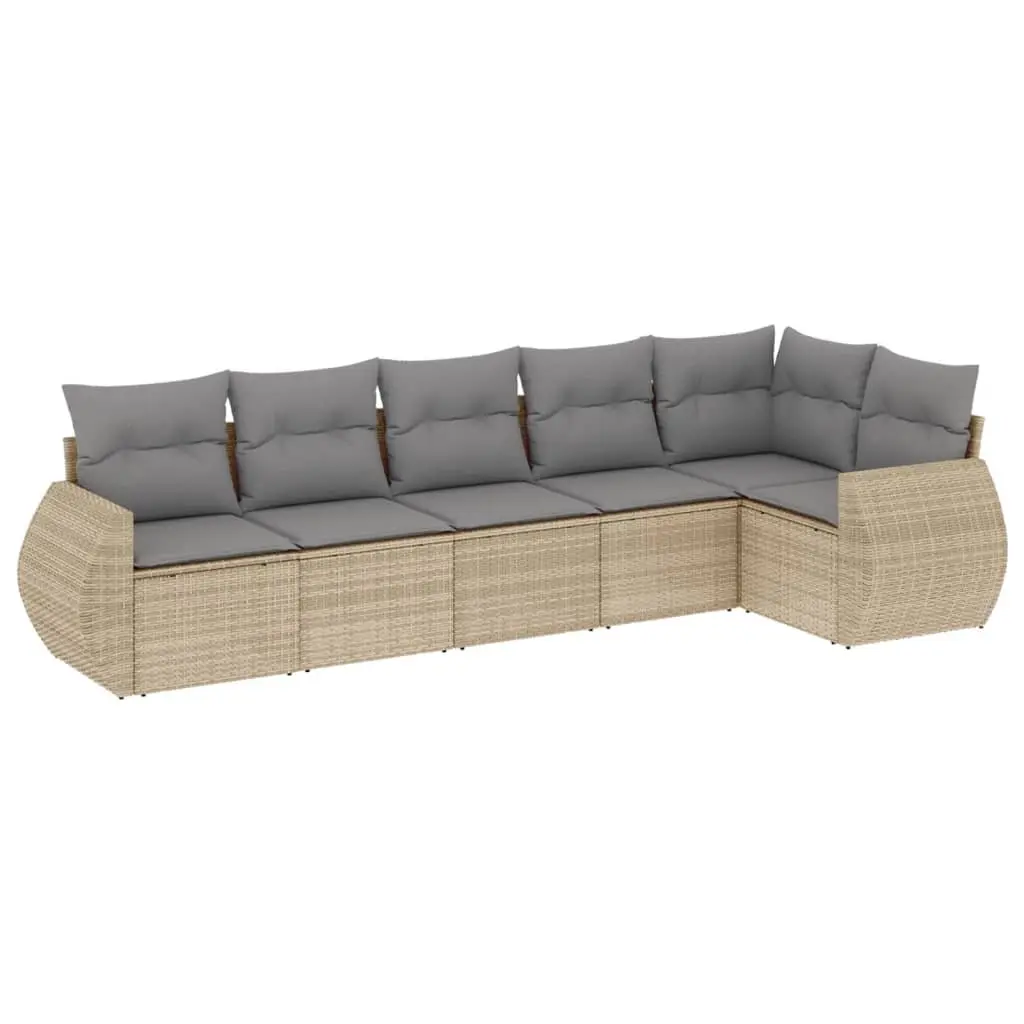 6 Piece Outdoor Garden Sofa Set Poly Rattan Beige Modular Patio Furniture with Cushions