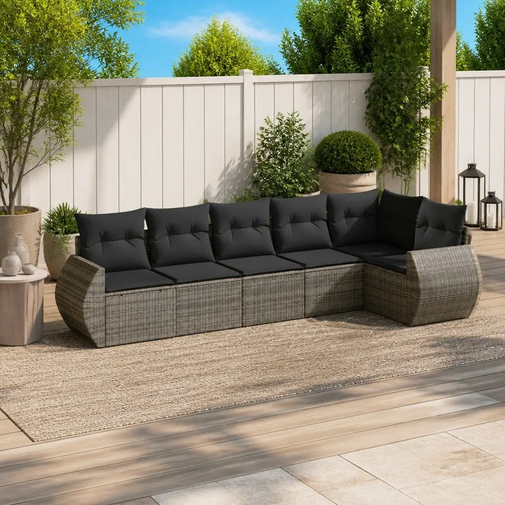 6 Piece Outdoor Garden Sofa Set Grey PE Rattan Modular Patio Furniture with Cushions