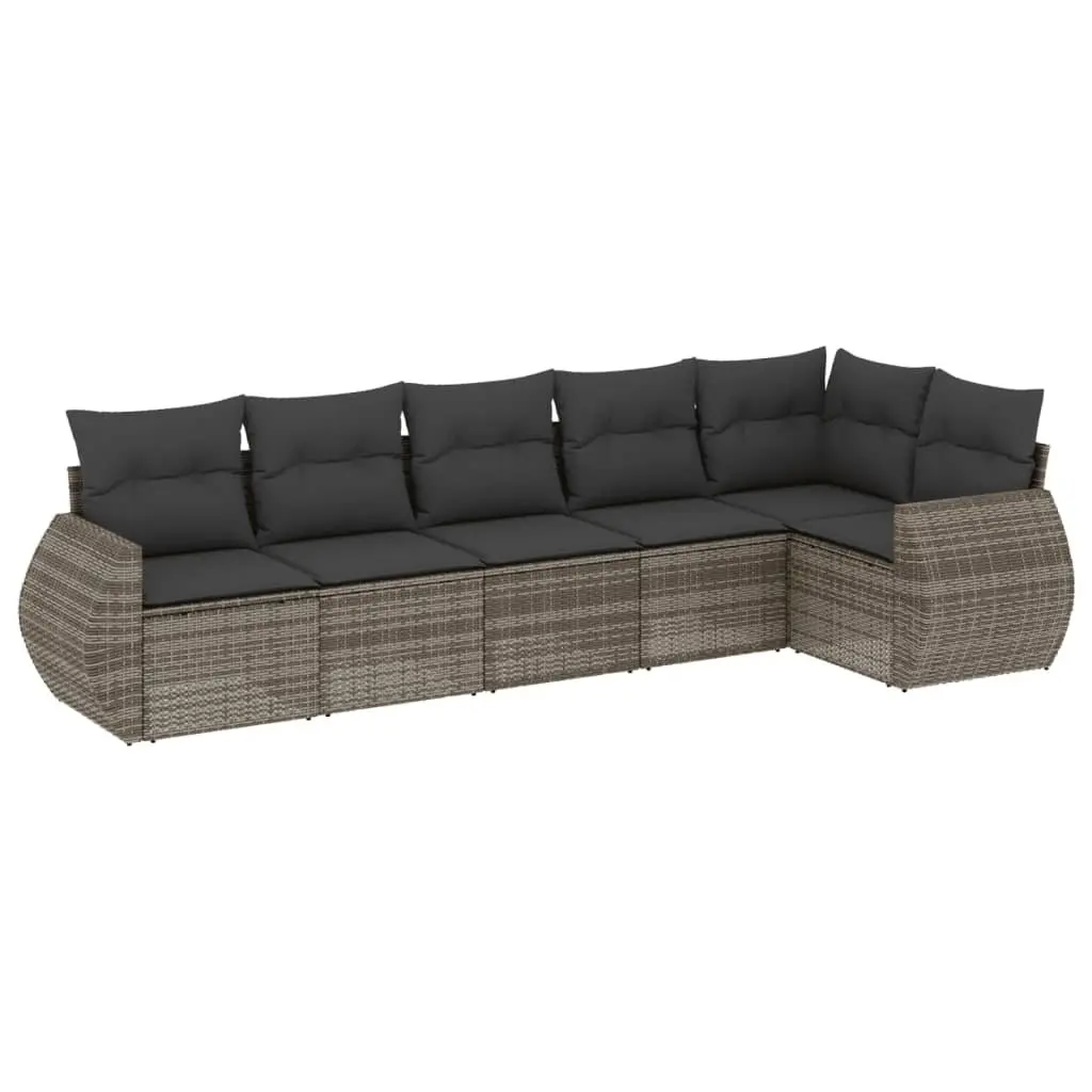 6 Piece Outdoor Garden Sofa Set Grey PE Rattan Modular Patio Furniture with Cushions