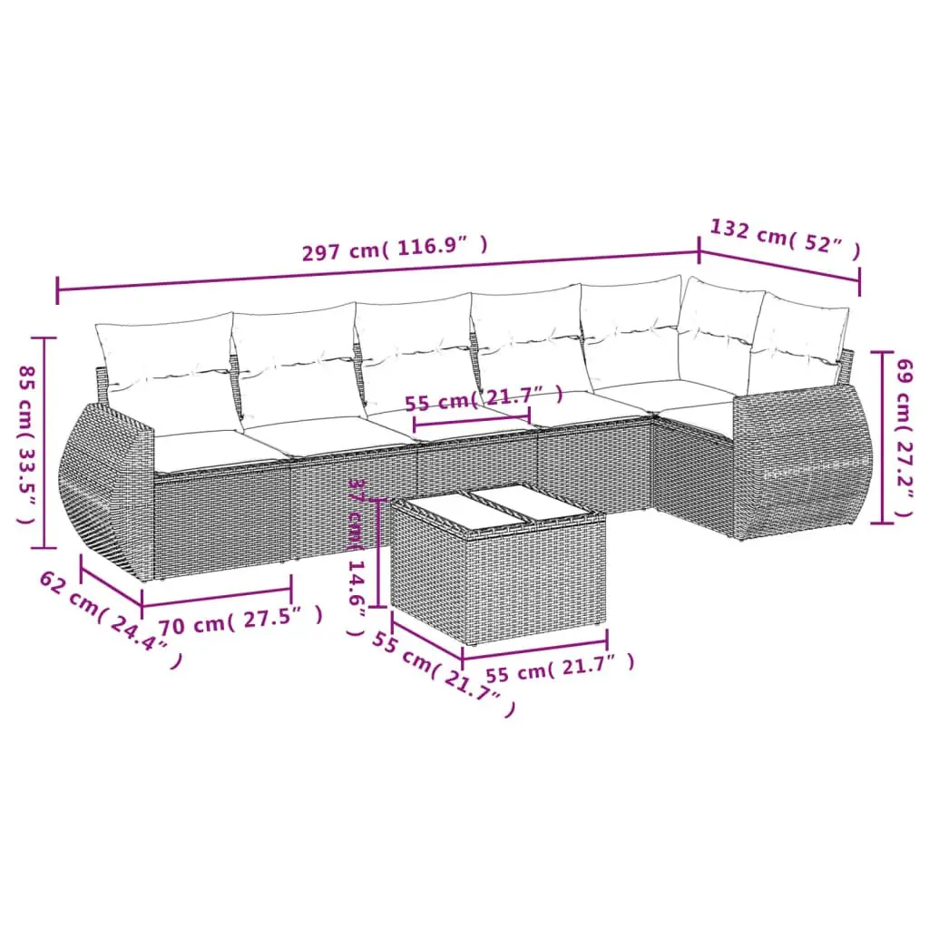 7-Piece Grey Sofa Set for Outdoor Use