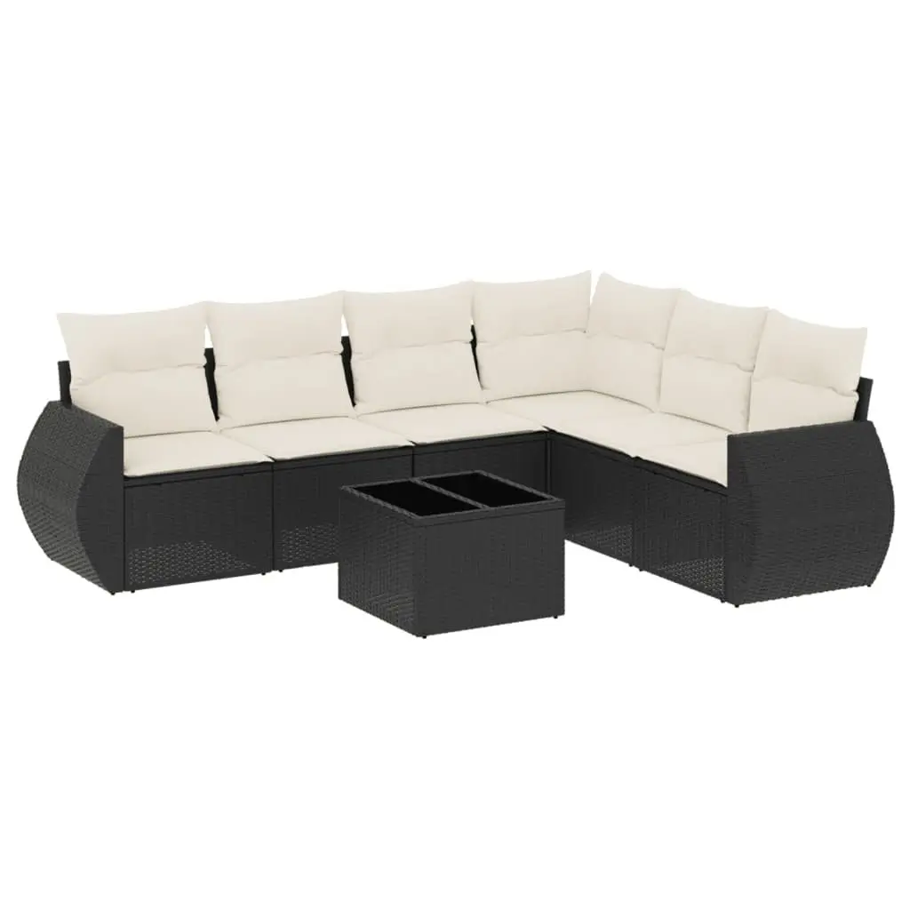 Garden Sofa Set 7 Piece Modular Black PE Rattan with Cushions