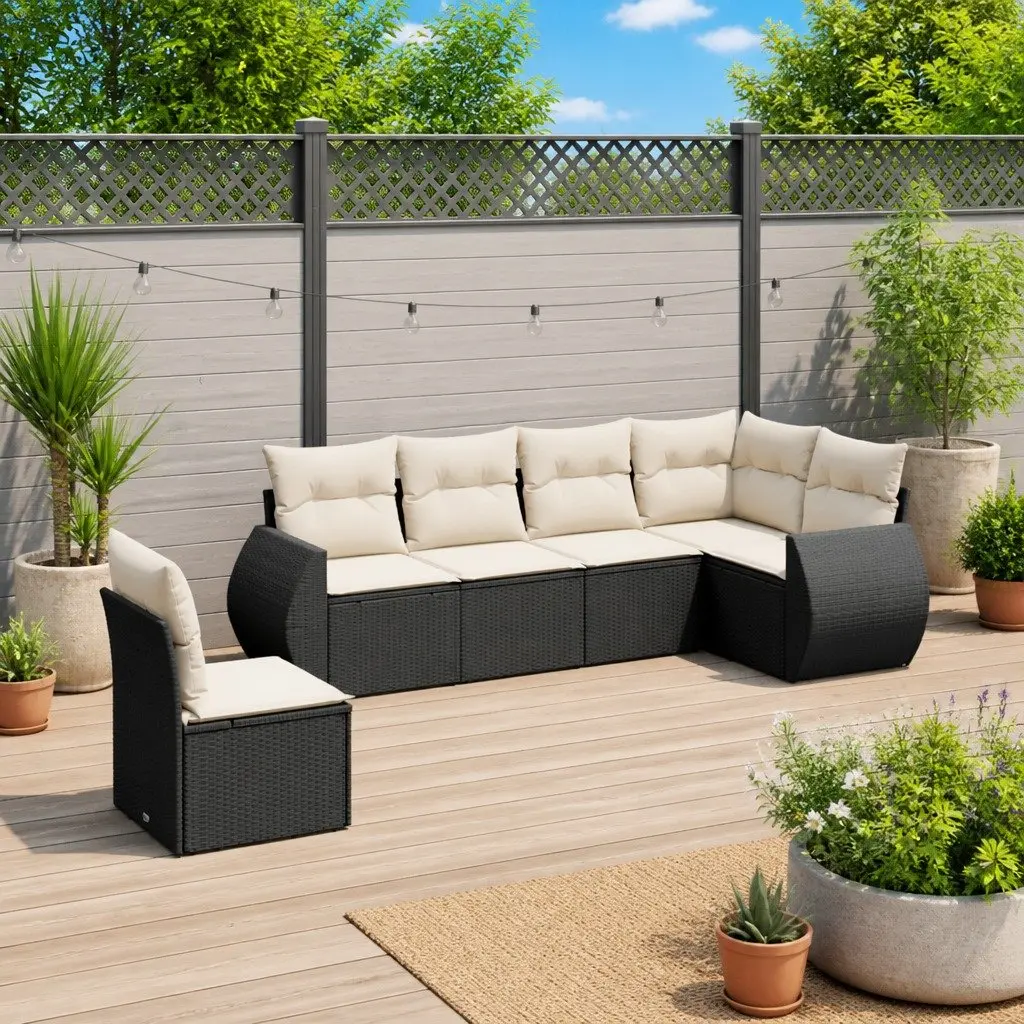 Garden Sofa Set PE Rattan 6 Piece Outdoor Furniture Patio Sectional Black