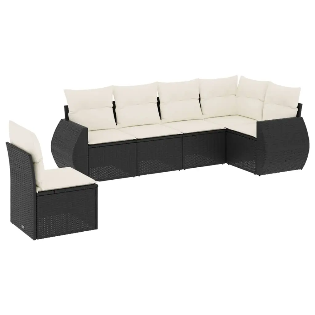 Garden Sofa Set PE Rattan 6 Piece Outdoor Furniture Patio Sectional Black