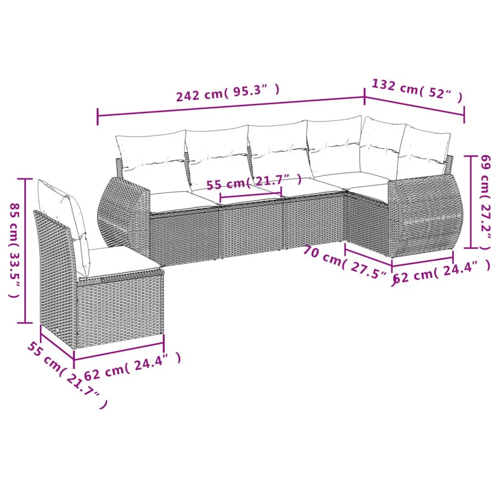 Garden Sofa Set PE Rattan 6 Piece Outdoor Furniture Patio Sectional Black