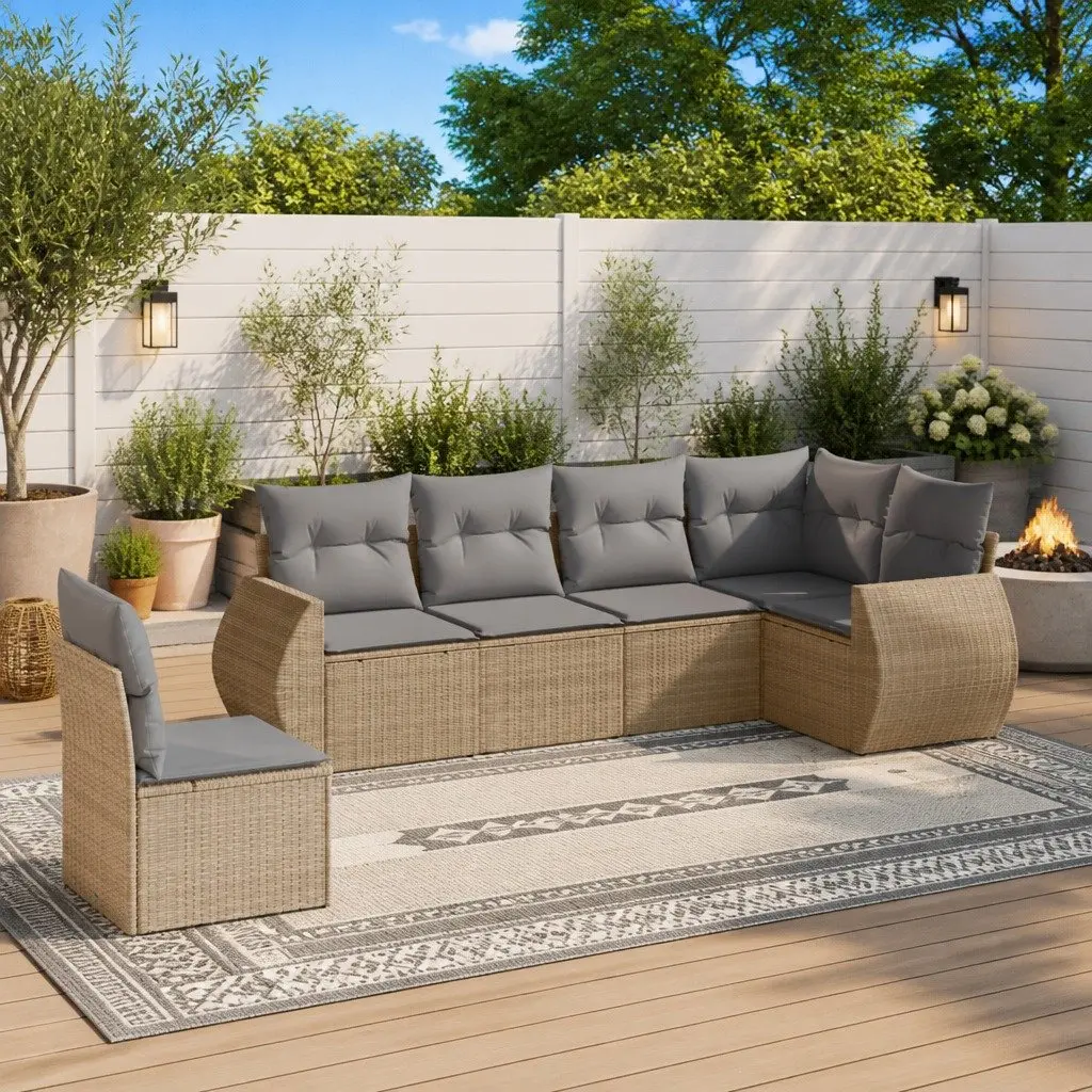Outdoor Garden Sofa Set PE Rattan 6 Piece Beige