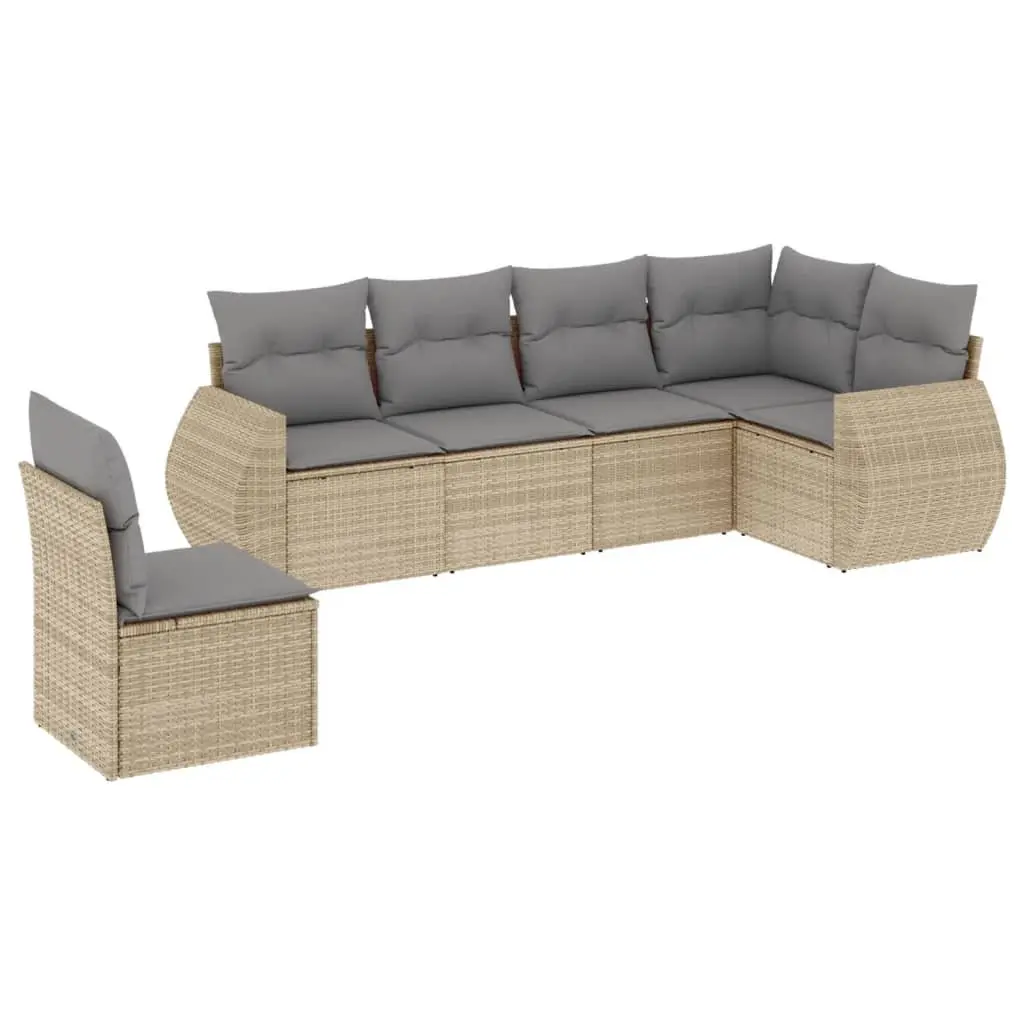 Outdoor Garden Sofa Set PE Rattan 6 Piece Beige