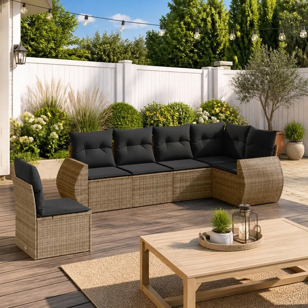 Garden Sofa Set 6 Piece Modular Outdoor Furniture PE Rattan Grey with Cushions