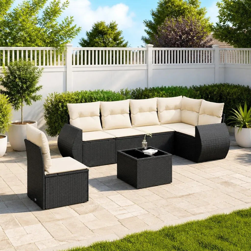 Garden Sofa Set 7 Piece Outdoor Furniture Patio Black Poly Rattan Modular