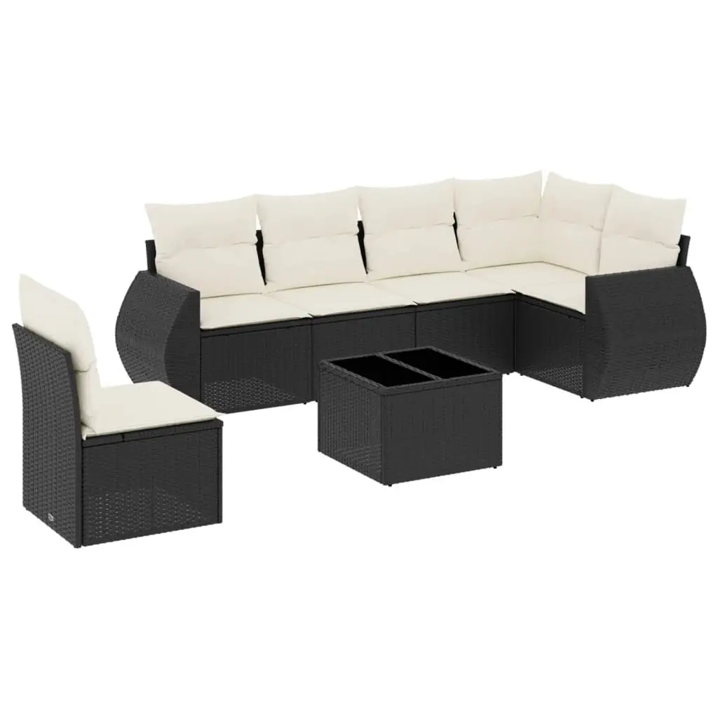 Garden Sofa Set 7 Piece Outdoor Furniture Patio Black Poly Rattan Modular
