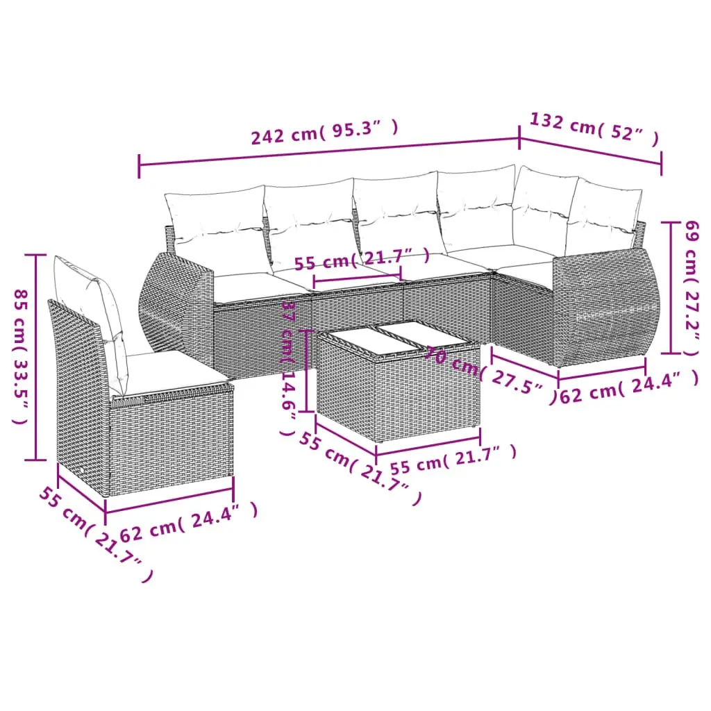 Garden Sofa Set 7 Piece Outdoor Furniture Patio Black Poly Rattan Modular