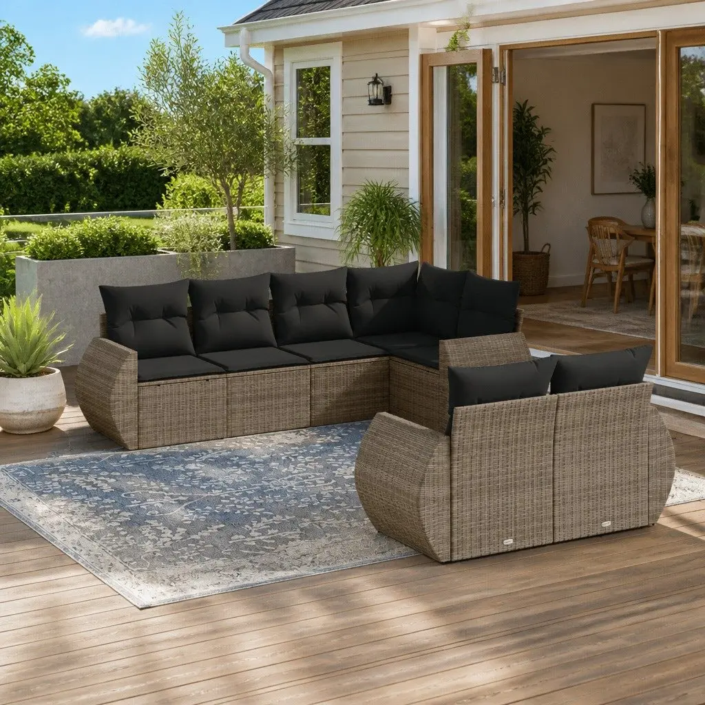 Outdoor Sectional Sofa Set PE Rattan 7 Piece Grey Modular