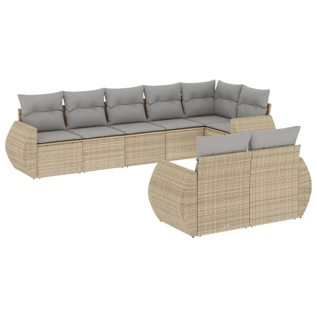 Outdoor Sectional Sofa Set PE Rattan 8 Piece Modular Beige Garden Furniture Patio Seating with Cushions