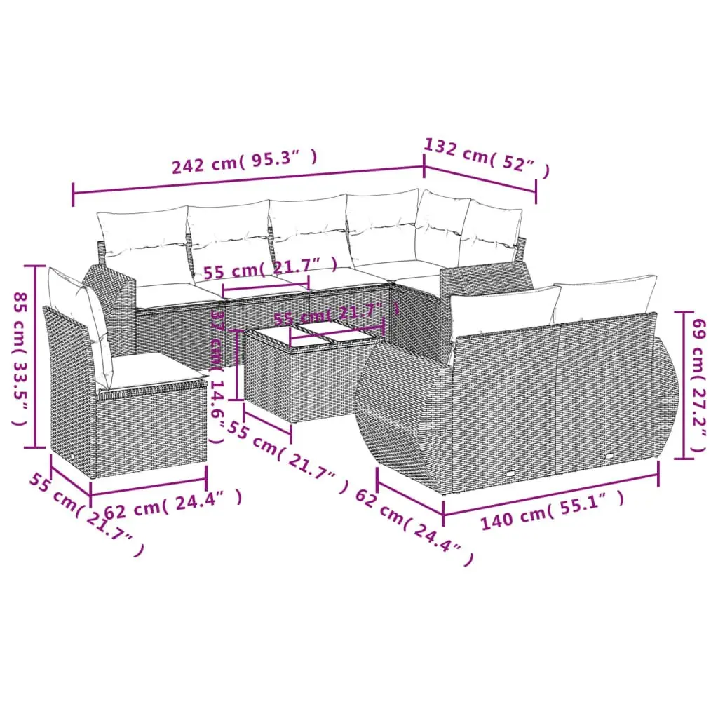 9-Piece Outdoor Sectional Sofa for Gatherings