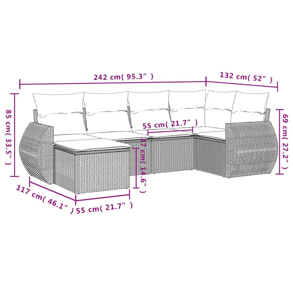 Outdoor Sectional Sofa Set 6 Piece Garden Furniture Black Rattan Modular Seating
