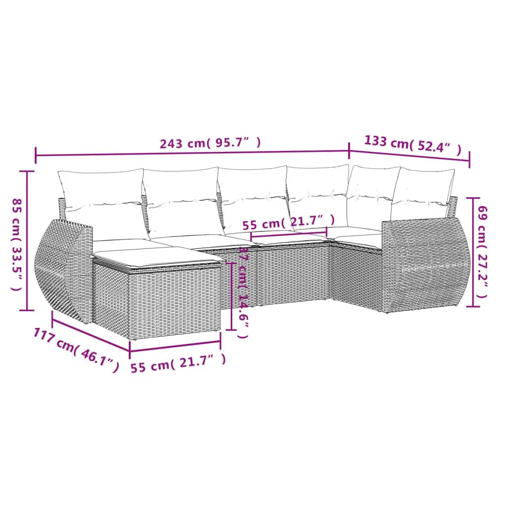 Outdoor Sectional Sofa Set 6 Piece Garden Furniture Grey Modular Patio Seating
