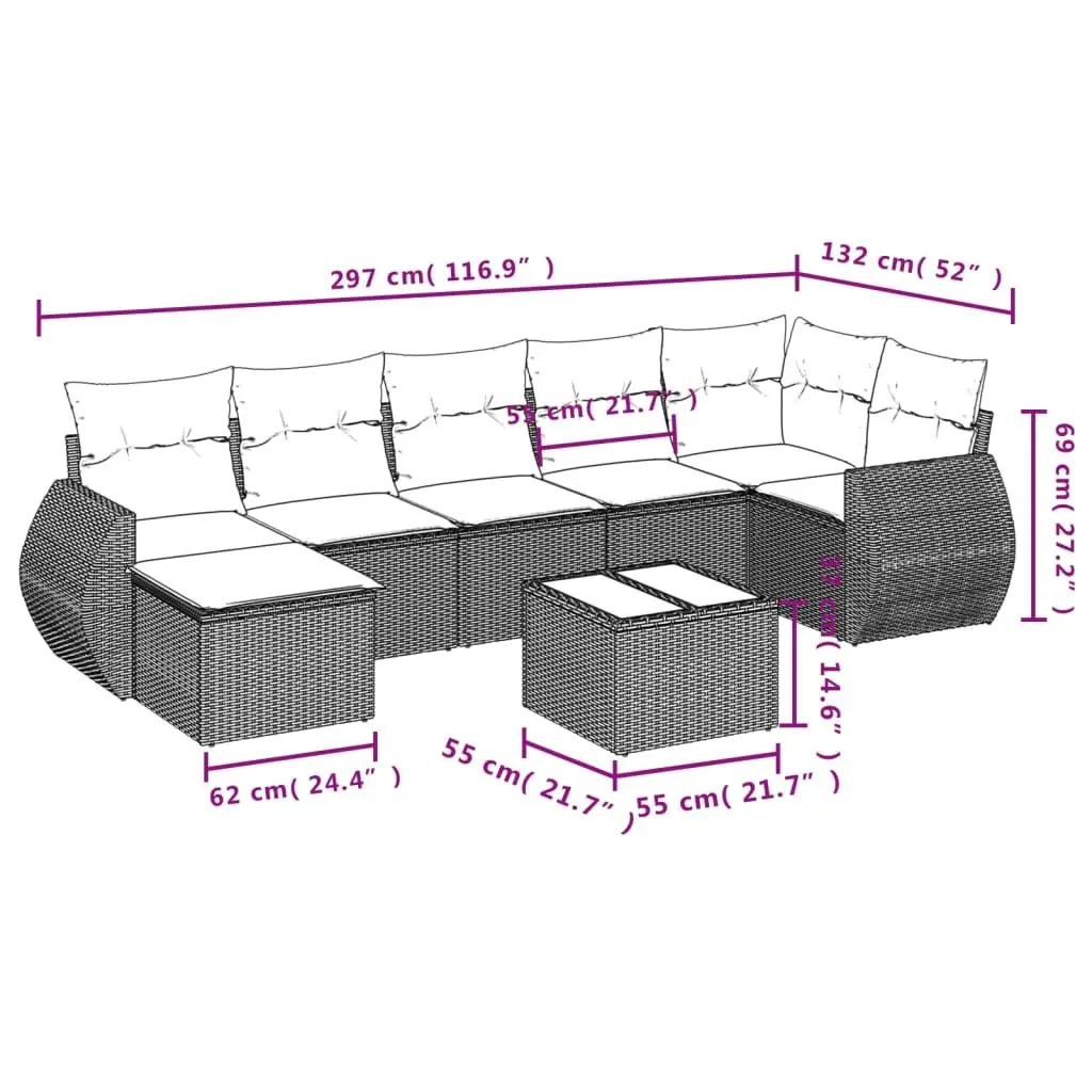 Outdoor Sectional Sofa Set 8 Piece Garden Furniture Black Poly Rattan with
