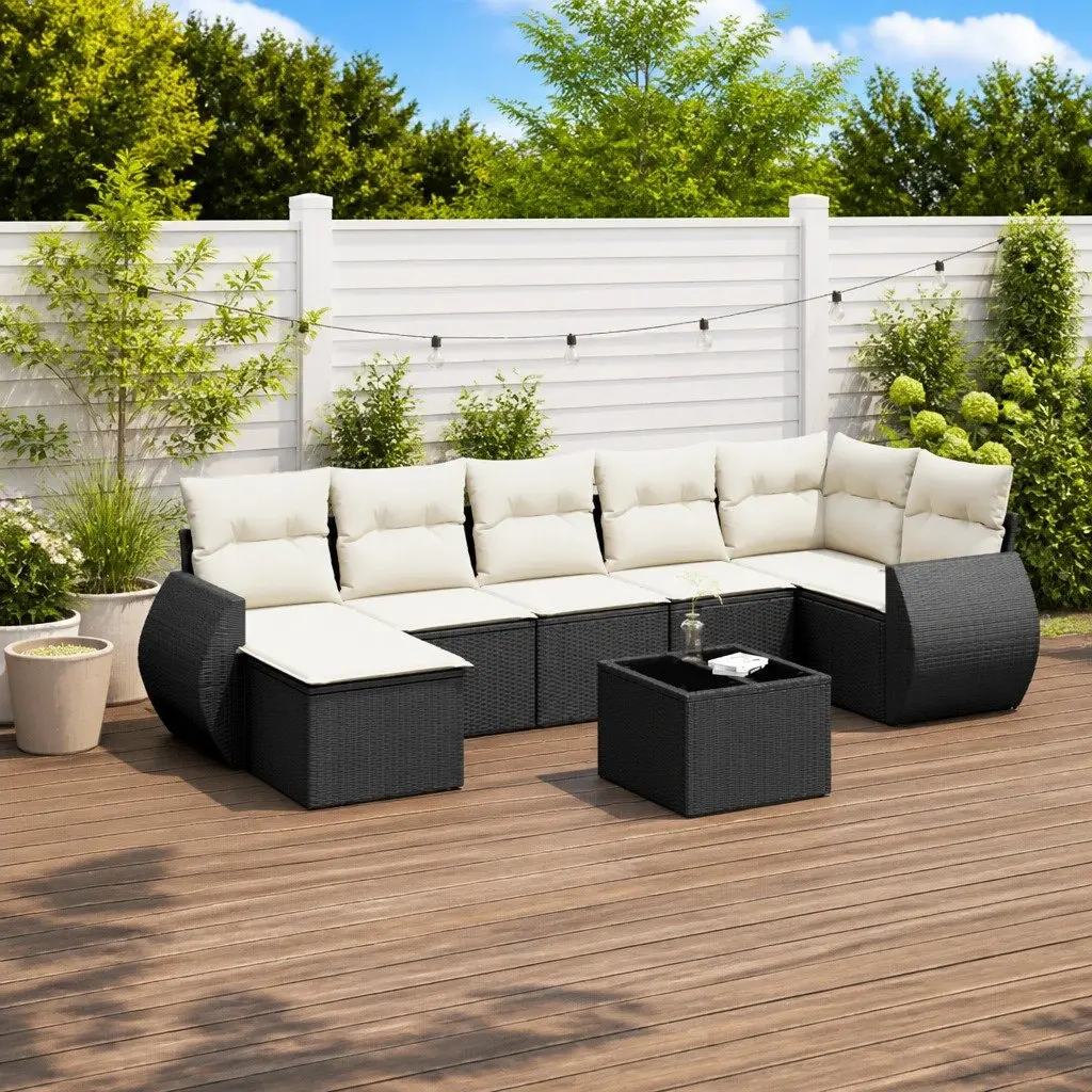 Outdoor Sectional Sofa Set PE Rattan 7 Piece Black Modular Patio Furniture
