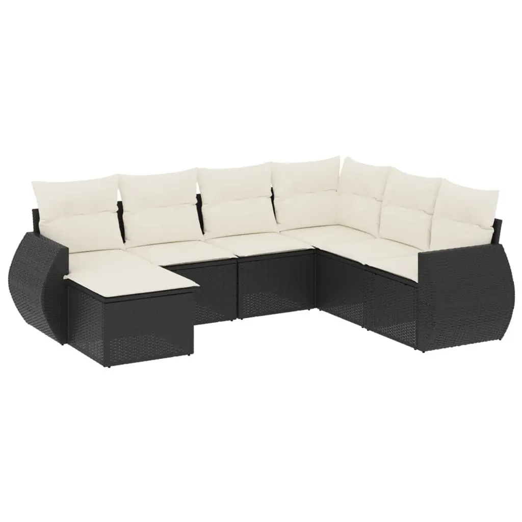 Outdoor Sectional Sofa Set PE Rattan 7 Piece Black Modular Patio Furniture