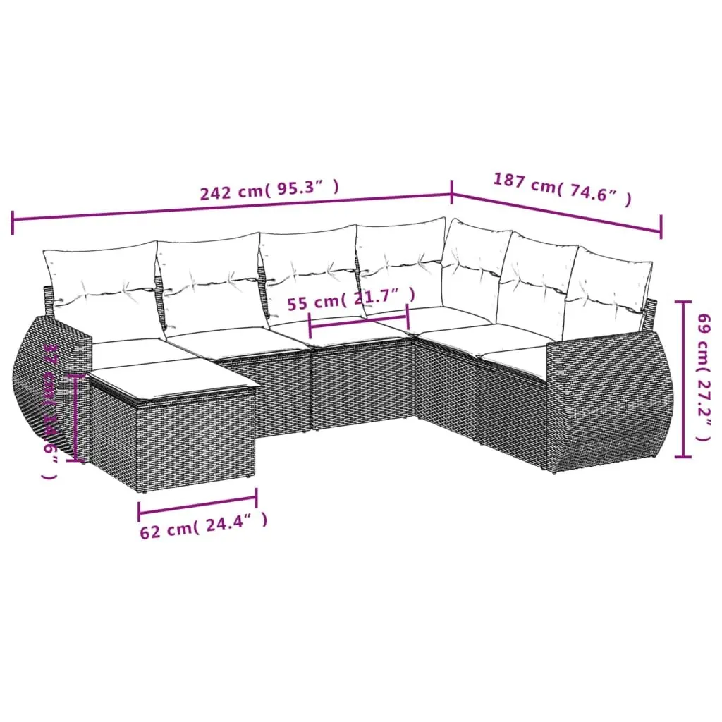Outdoor Sectional Sofa Set PE Rattan 7 Piece Black Modular Patio Furniture